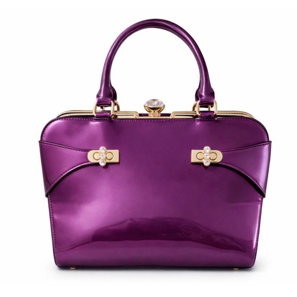 Brangio Italy Handbags - Brangio of Italy Purple Patent Leather Glam Gold Frame Rhinestone Top Handle Bag